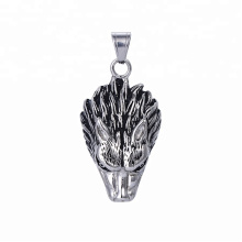 33424 Pendentif tête de loup style punk noir en acier inoxydable